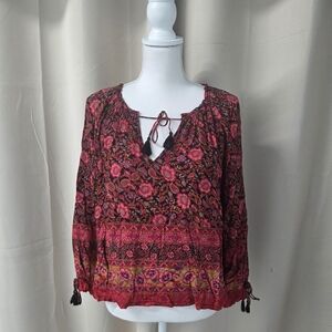 Forever 21 Floral Blouse - Red and Black